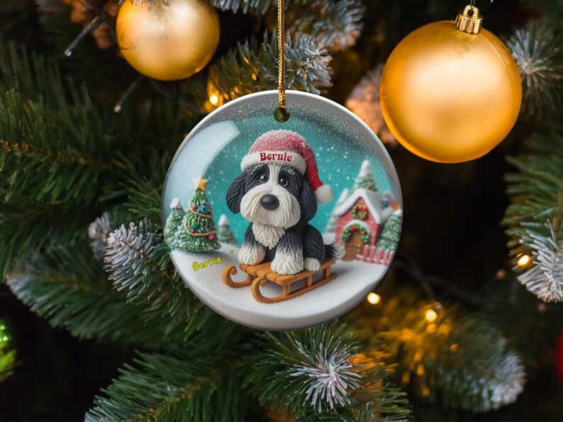 Ceramiczna ozdoba z motywem bernedoodle'a, dwustronna sublimacja | 7,5 cm ozdoba choinkowa | Pamiątkowy prezent dla miłośnika psów zdjęcie 10