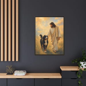 Jesus With Bernedoodle Framed Canvas image 15