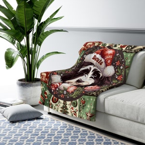 Sweet Bernie The Bernedoodle, surrounded by amazing Christmas motif, captured on a gorgeous sherpa fleece blanket!