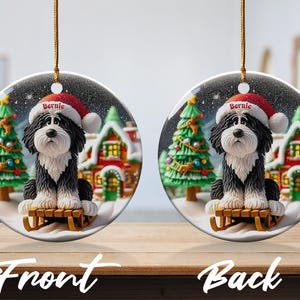 Bernedoodle Ornament, Sledding Ceramic | Claymation Style Artwork | 3 Inch Sublimation Gift image 5