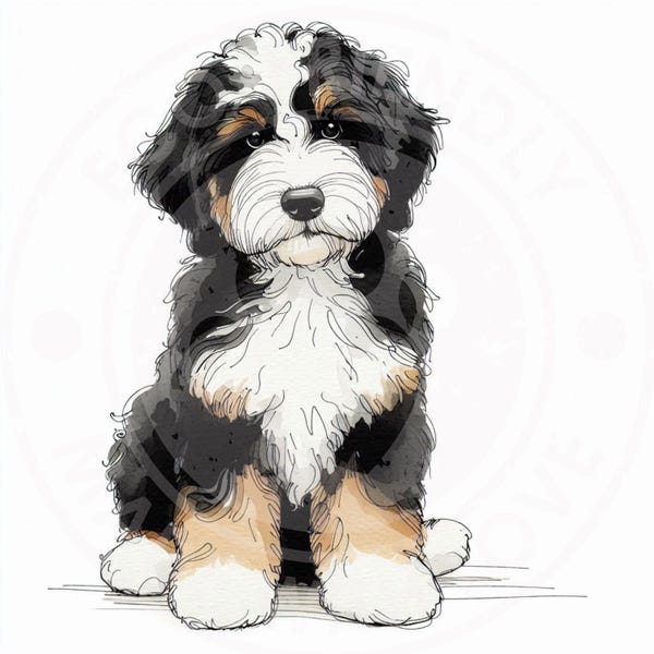 Bernedoodle Watercolor Designs: 5 Doodle Dog PNG Designs (Digital Download)