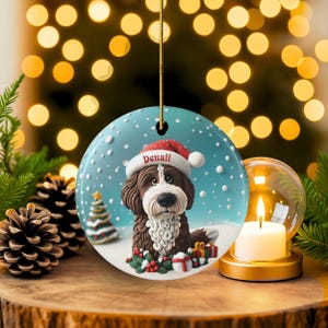 Personalized Brown Bernedoodle Christmas Ornament, Custom Dog Keepsake | Ceramic | 2.76-Inch Round Holiday Decoration, Sublimation image 5