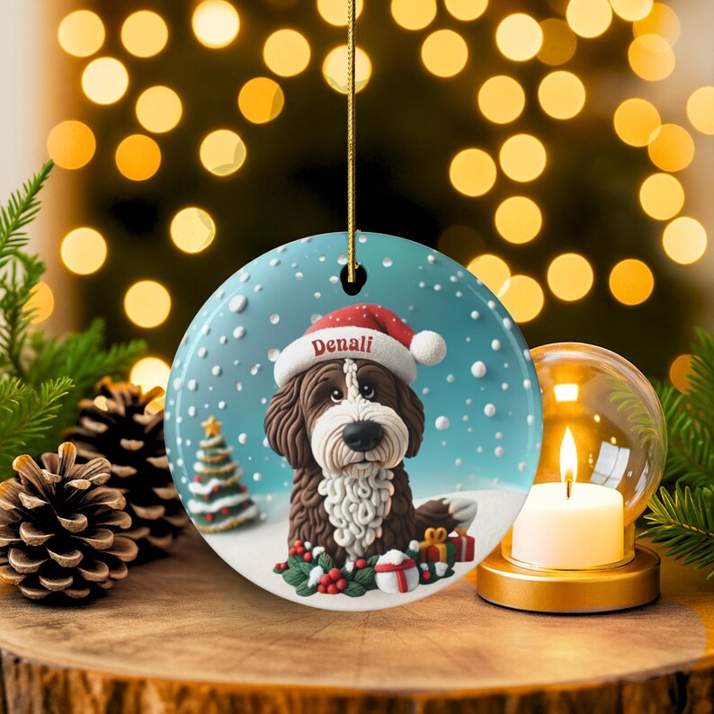 Personalized Brown Bernedoodle Christmas Ornament, Custom Dog Keepsake | Ceramic | 2.76-Inch Round Holiday Decoration, Sublimation image 5