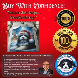 Manta de veludo personalizada com estampa de vila natalina de Bernedoodle - Disponível em três tamanhos imagem 2