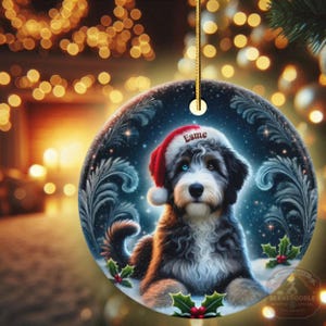 Merle Bernedoodle, Personalized Santa Hat Ornament | Sublimation Ceramic | Custom Dog Lover Gift image 13