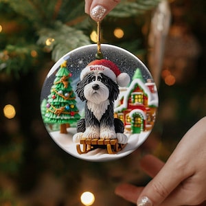 Bernedoodle Ornament, Sledding Ceramic | Claymation Style Artwork | 3 Inch Sublimation Gift image 8