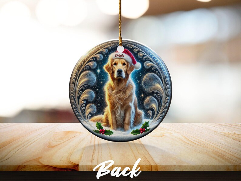 Golden Retriever Christmas Ornament, Holiday Tree Decor | Sublimation Flat Ceramic | Two Sided Print, Pet Lover Gift image 8