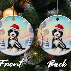 Bernedoodle Ornament, Personalized Ceramic Keepsake | Sublimation Christmas Tree Charm | Dog Lover Gift Gold String imagen 4