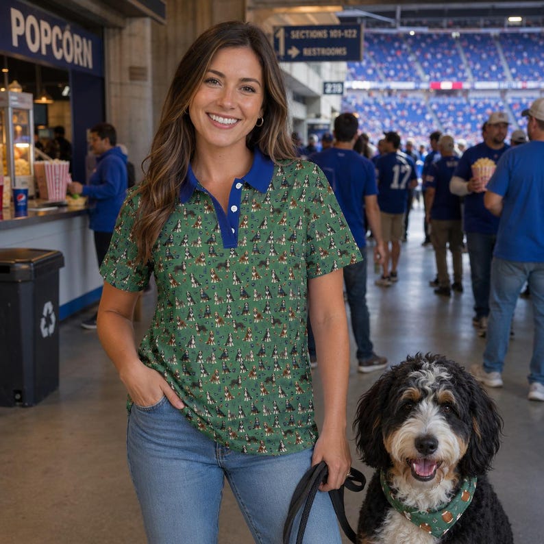 Green and Blue Football Themed Bernedoodle Polo - Dog Lover Polo Shirt image 11