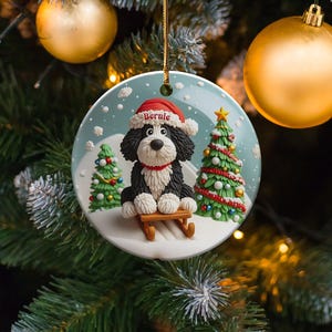 Christmas Ornament, Festive Dog On Sled - Claymation Style Artwork | Sublimation Ceramic | 3-Inch Double-Sided Holiday Decor image 9