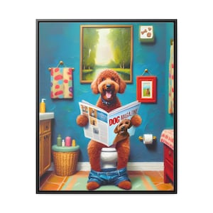 Red Goldendoodle Toilet Portrait Framed Canvas, Doodle On Toilet, Golden Toilet, Wall Art, Goldendoodle Bathroom Wall Art, Dog Persons Gifts image 9