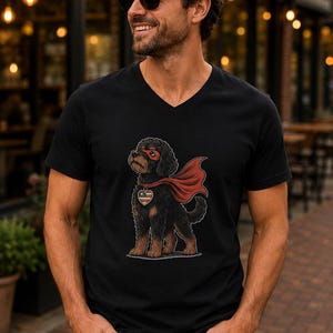 Hero Doodle Dog Fitted V-Neck Tee | Bernedoodle Superpup Graphic Shirt | Dog Lover Gift image 19