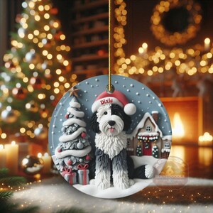 Sheepadoodle, Snow Globe Scene Ceramic Ornament | Sublimation | 3 Inch Custom Dog Name, Pet Lover Gift image 17