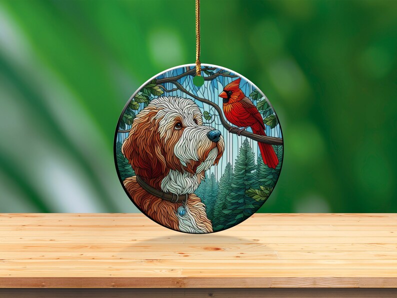 Cardinal and Bernedoodle Dog Ceramic Ornament, Oil Paint Style Design, Cardinal Lovers Gift, Mothers Day, Bird Lovers, Custom Crafted Design