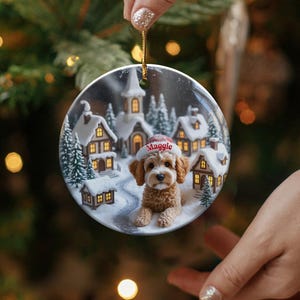 Cute Dog Christmas Ornament, Winter Scene Dog Decoration, Personalized Holiday Pet Ornament, Custom Dog Christmas Gift