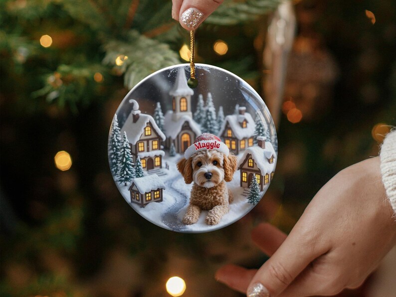 Cute Dog Christmas Ornament, Winter Scene Dog Decoration, Personalized Holiday Pet Ornament, Custom Dog Christmas Gift
