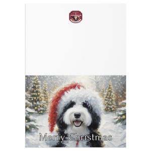 Cute Dog with Santa Hat Christmas Card, Winter Wonderland Holiday Greeting Card, Festive Dog Christmas Card with Merry Christmas