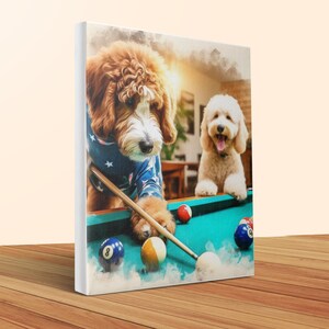 Doodle Dogs Playing Pool Canvas Art, Fun Dog Lover Gift, Man Cave Decor (20x24) image 3