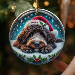 Custom Pet Santa, Bernedoodle Christmas Ornament | Sublimation Ceramic | 3-Inch Double Sided Holiday Tree Decor image 1