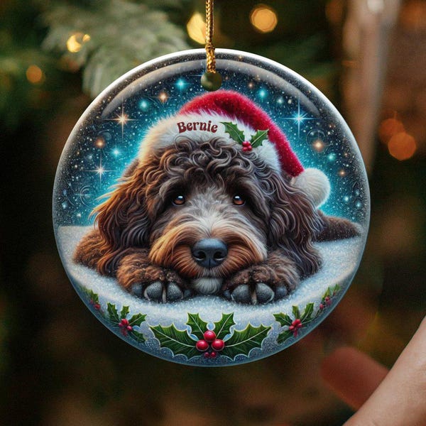 Custom Pet Santa, Bernedoodle Christmas Ornament | Sublimation Ceramic | 3-Inch Double Sided Holiday Tree Decor