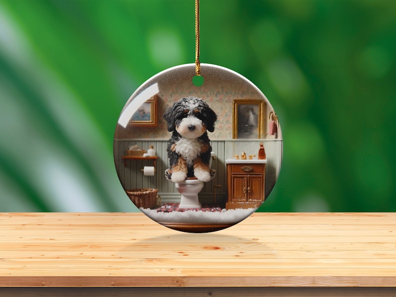 Funny Dog Toilet, Ceramic Ornament | Sublimation | Bathroom Humor Decor, Double Sided image 10