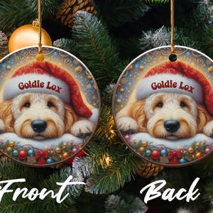 Santa Hat Dog, Goldendoodle Ornament | Sublimation Printed Decor | Personalized Pet Keepsake, Festive Holiday Gift image 2