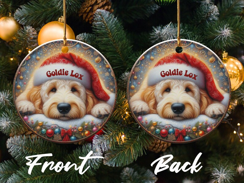 Santa Hat Dog, Goldendoodle Ornament | Sublimation Printed Decor | Personalized Pet Keepsake, Festive Holiday Gift image 2