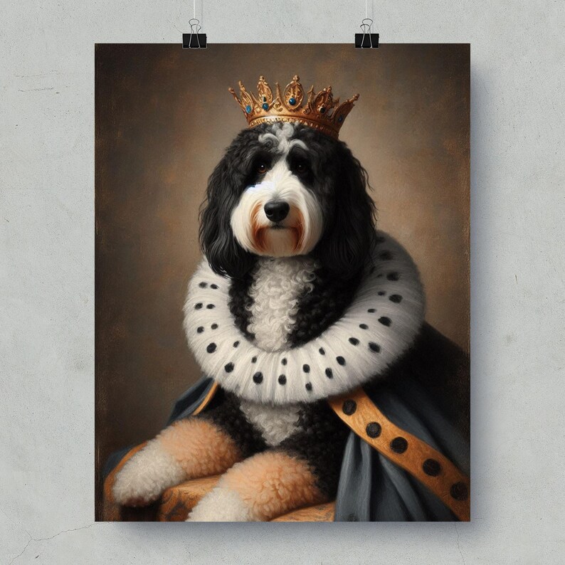 Royal Dog Art, Vintage Dog Portrait, Dog Wall Art, Pet Lover Gift, Dog Royalty Print, Crowned Dog Art, Monarch Pet Poster
