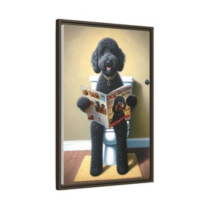 bathroom wall art,dog bathroom art,dog on toilet,doodle,doodle art,doodle on toilet,funny bathroom art,funny dog portrait,goldendoodle,goldendoodle art,goldendoodle gifts,pet illustration,wall art