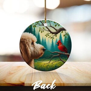 Cardinal and Goldendoodle Ceramic Ornament, Oil Paint Style Design, Cardinal Lovers Gift, Mothers Day, Bird Lover, Red Cardinal and Dog Gift