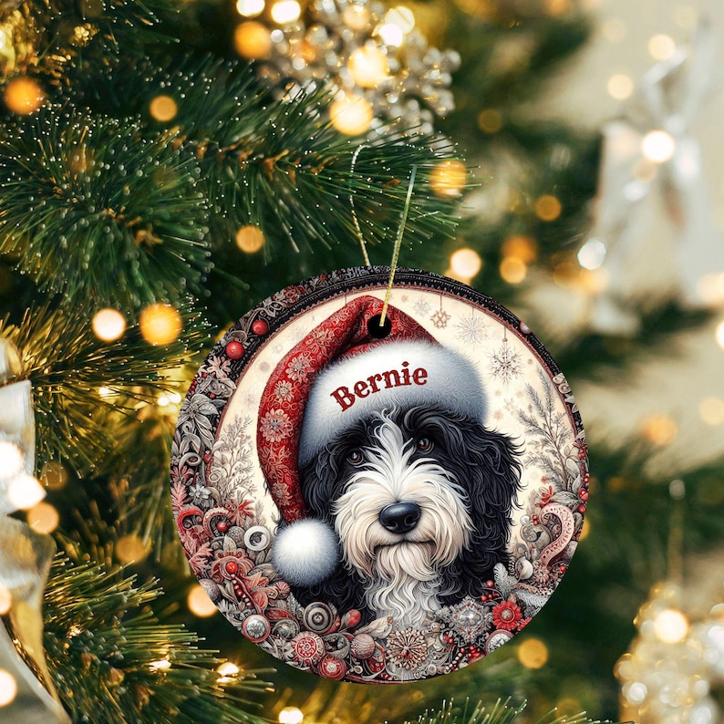 Vintage look Bernedoodle Ornament