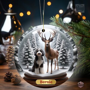 Ceramic Ornament - Customizable with Dog name- Not a snow globe - Bernedoodle Ornament