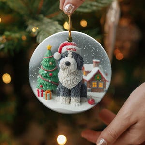 犬のセラミックオーナメント、シープードル好きへのギフト - 昇華プリントデザイン | 3インチの平らな記念品 | クリスマスツリーのアクセント 画像 4