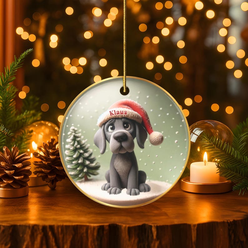 Great Dane Ornament, Custom Dog Portrait Keepsake | Sublimation Ceramic | 3 Inch Holiday Decor image 1
