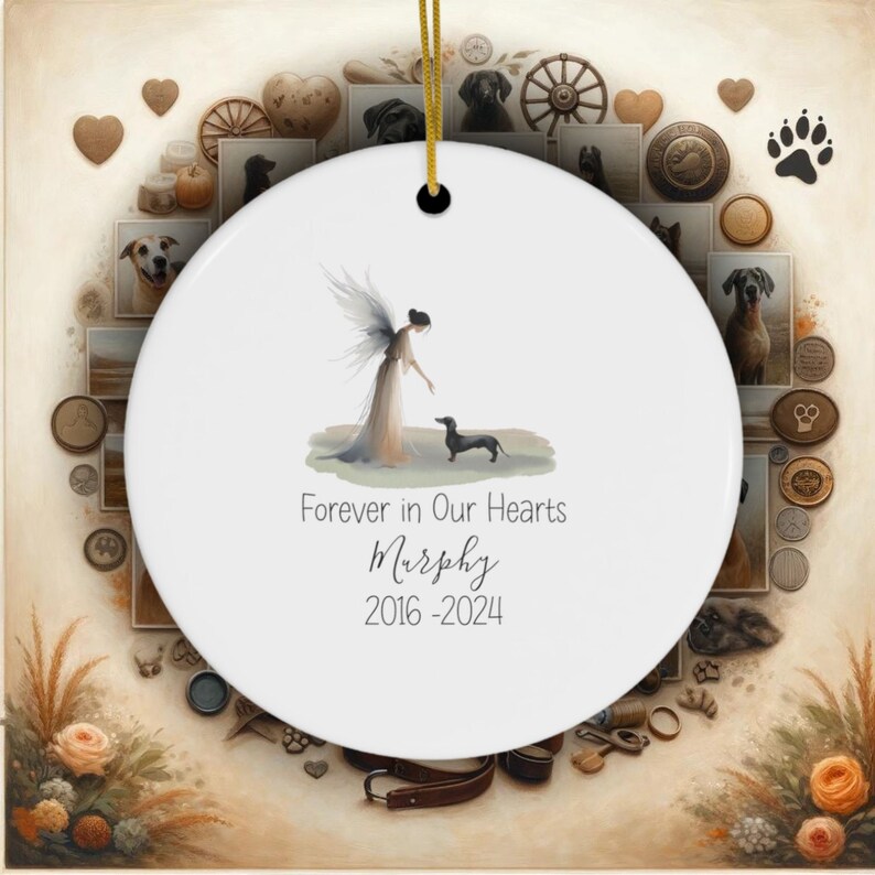 Personalized Dachshund Tribute Ornament, Doxie Watercolor Design, Custom Weiner Dog Memorial, Personalized Tribute Ornament,Dapple Loss Gift