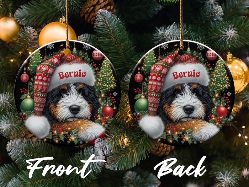 Bernese Mountain Dog Christmas Ornament, Personalized Pet Gift, Custom Dog Face Holiday Decor, Cute Puppy Xmas Tree Decoration
