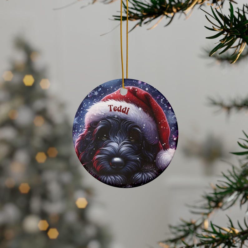 Christmas dog ornament, cute puppy decoration, personalized pet ornament, holiday tree decor, custom name ornament, pet lover gift
