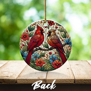 Cardinal Ceramic Ornament, Faux Stained Glass Design image 9