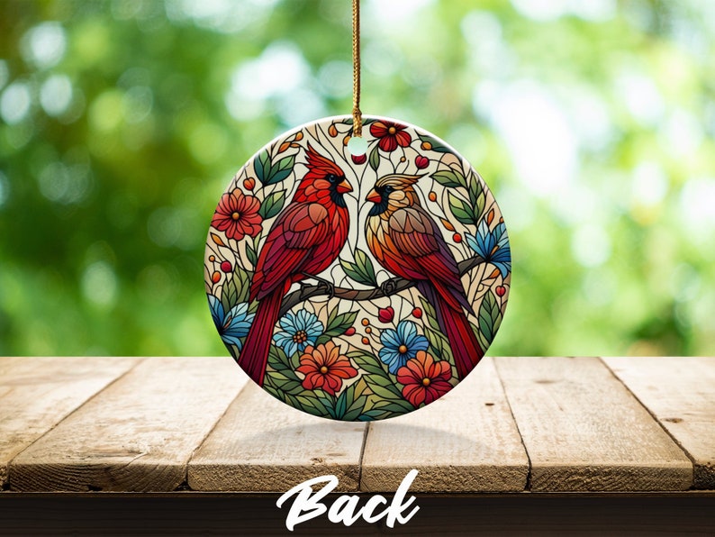 Cardinal Ceramic Ornament, Faux Stained Glass Design image 9