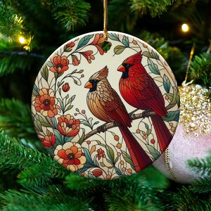 Cardinal Ceramic Ornament, Stained Glass Design, Cardinal gift, Mothers Day Gift, Bird Lovers Gift, Custom stained glass look, cardinal