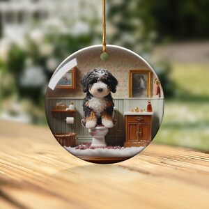 Funny Dog Toilet, Ceramic Ornament | Sublimation | Bathroom Humor Decor, Double Sided image 4