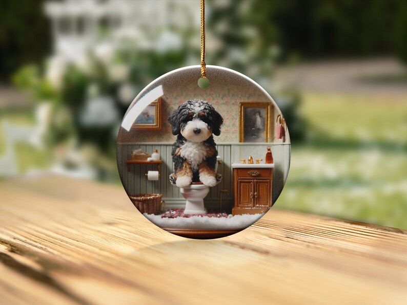 Funny Dog Toilet, Ceramic Ornament | Sublimation | Bathroom Humor Decor, Double Sided image 4