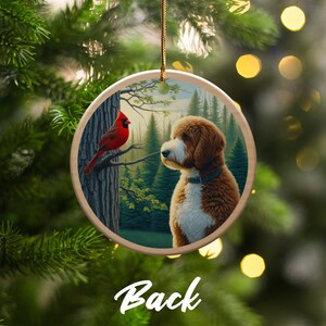 Cardinal and Bernedoodle Dog Ceramic Ornament, Oil Paint Design image 10