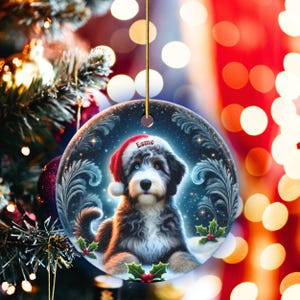 Merle Bernedoodle, Personalized Santa Hat Ornament | Sublimation Ceramic | Custom Dog Lover Gift image 6