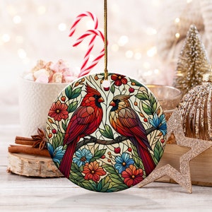Cardinal Ceramic Ornament, Faux Stained Glass Design image 5