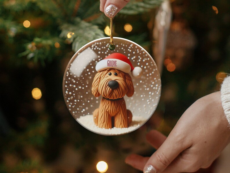 Bernedoodle Ornament, Personalized Custom Pet Name - Sublimation Print (Round Ceramic, Holiday Keepsake) image 2
