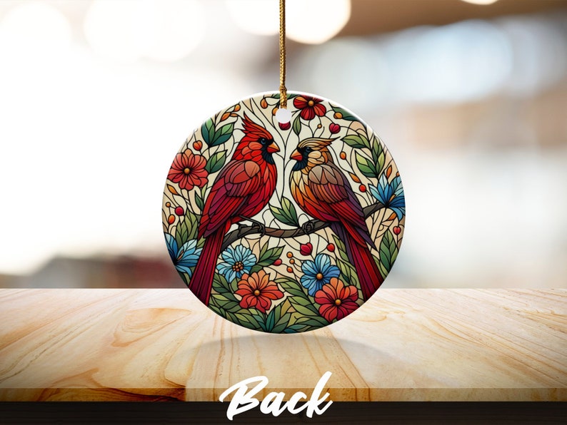Cardinal Ceramic Ornament, Faux Stained Glass Design image 10