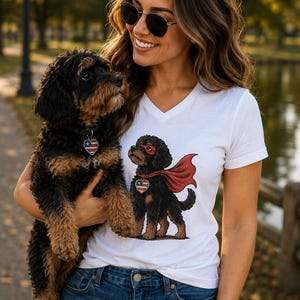 Hero Doodle Dog Fitted V-Neck Tee | Bernedoodle Superpup Graphic Shirt | Dog Lover Gift image 3