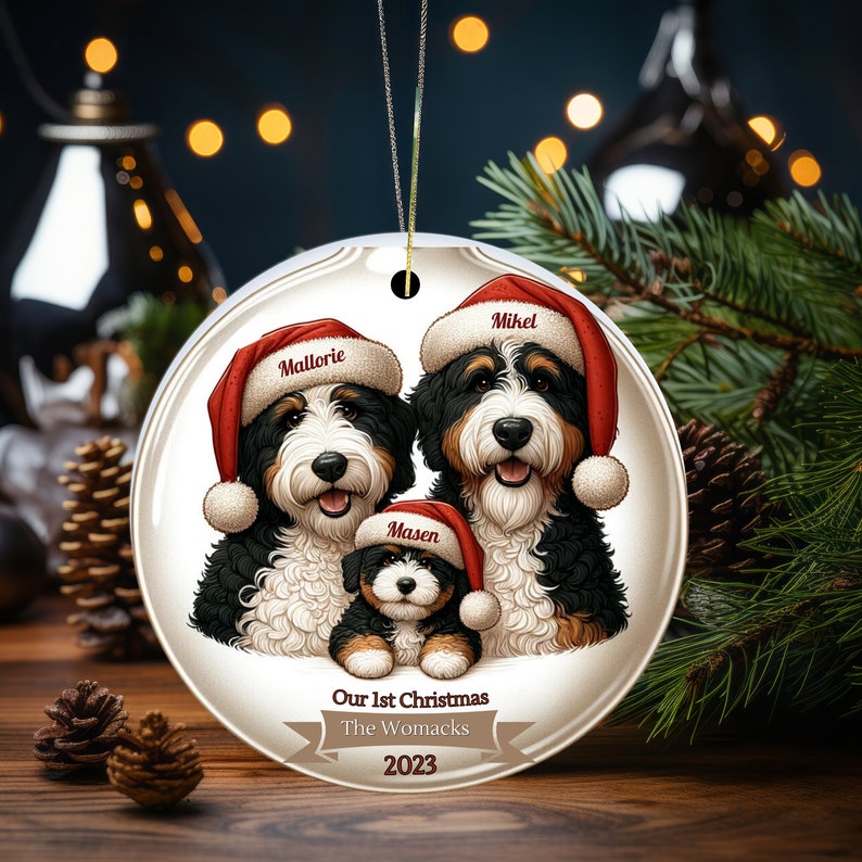 first family Christmas Ornament - First Christmas - Baby First Christmas - Bernedoodle Family Ornament- Personalized