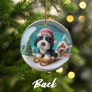 Ceramiczna ozdoba z motywem bernedoodle'a, dwustronna sublimacja | 7,5 cm ozdoba choinkowa | Pamiątkowy prezent dla miłośnika psów zdjęcie 5